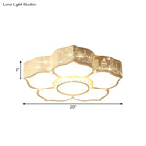 Modern Led Flush Mount Light Fixture For Floral Bedroom In White