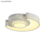 Modern Led Flush Mount Light Fixture For Floral Bedroom In White