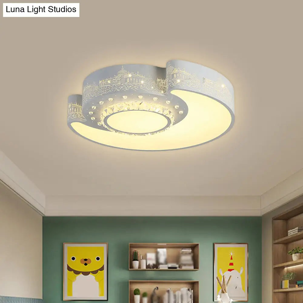 Modern Led Flush Mount Light Fixture For Floral Bedroom In White