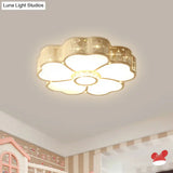 Modern Led Flush Mount Light Fixture For Floral Bedroom In White