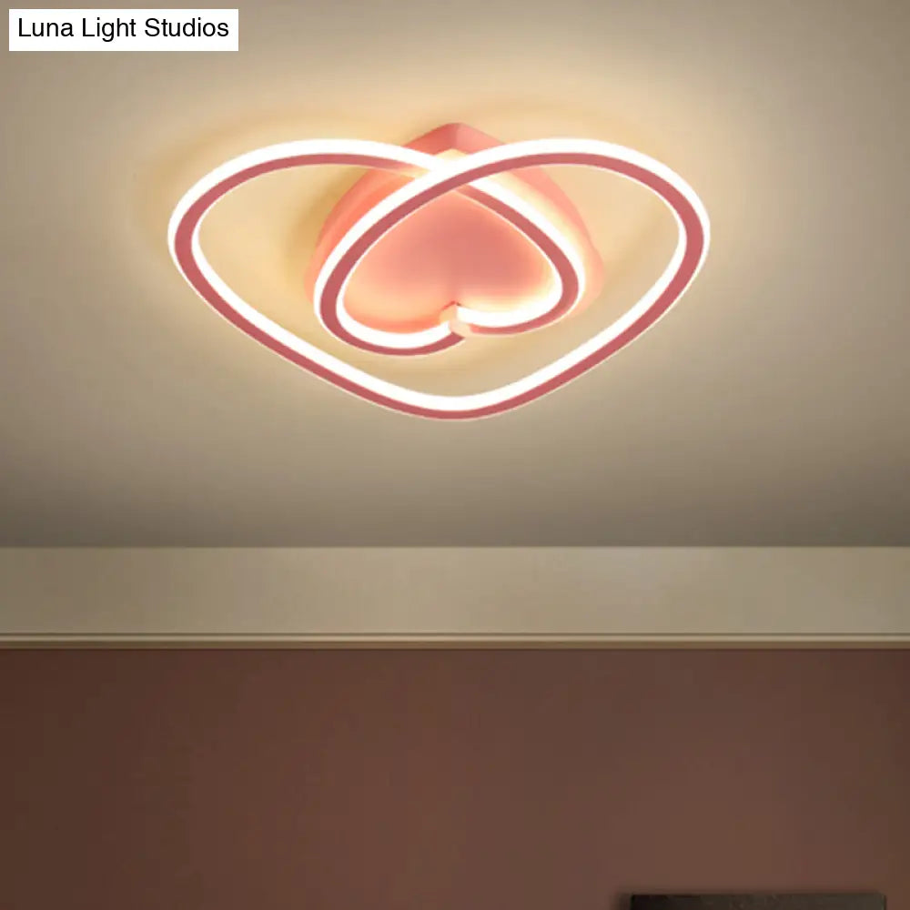 Modern Led Flush Mount Light In Pink/Gold For Bedroom Decor - Loving Heart Design
