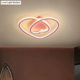Modern Led Flush Mount Light In Pink/Gold For Bedroom Decor - Loving Heart Design