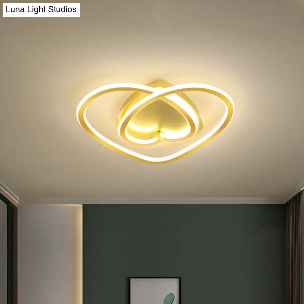 Modern Led Flush Mount Light In Pink/Gold For Bedroom Decor - Loving Heart Design