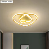 Modern Led Flush Mount Light In Pink/Gold For Bedroom Decor - Loving Heart Design