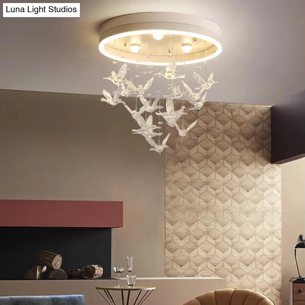 Modern Led Flush Mount Light With Crystal Bird Design – Perfect For Bedroom Lighting