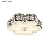 Modern Led Flush Mount Light With Square - Cut Crystals And Floral Design 15.5’/19.5’ Width