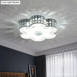 Modern Led Flush Mount Light With Square - Cut Crystals And Floral Design 15.5’/19.5’ Width