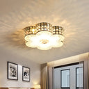Modern Led Flush Mount Light With Square - Cut Crystals And Floral Design 15.5’/19.5’ Width