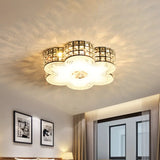 Modern Led Flush Mount Light With Square - Cut Crystals And Floral Design 15.5’/19.5’ Width