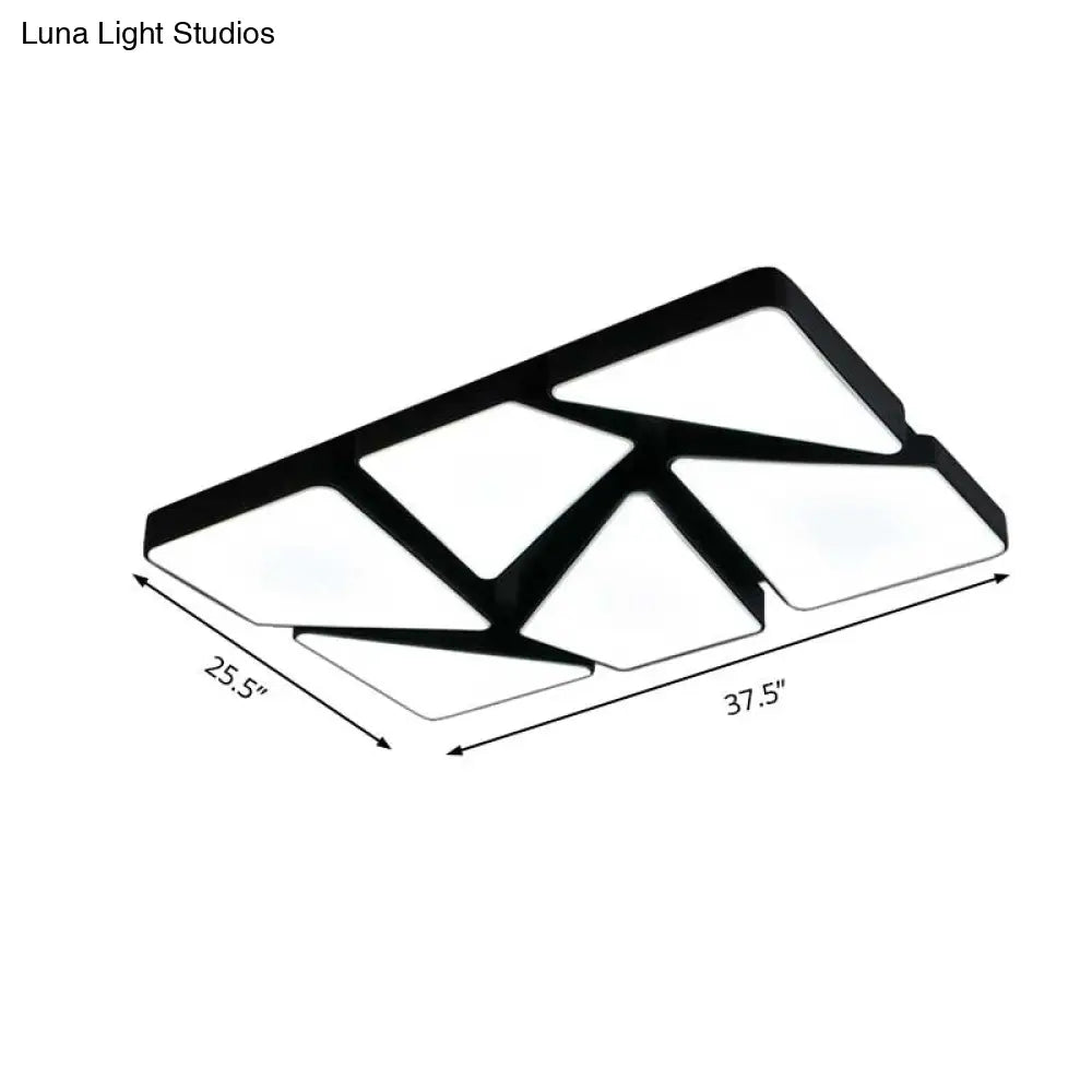 Modern Led Flush Mount Lighting: 25.5’/37.5’ W Acrylic Shade Black/White Square/Rectangular