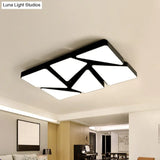 Modern Led Flush Mount Lighting: 25.5’/37.5’ W Acrylic Shade Black/White Square/Rectangular
