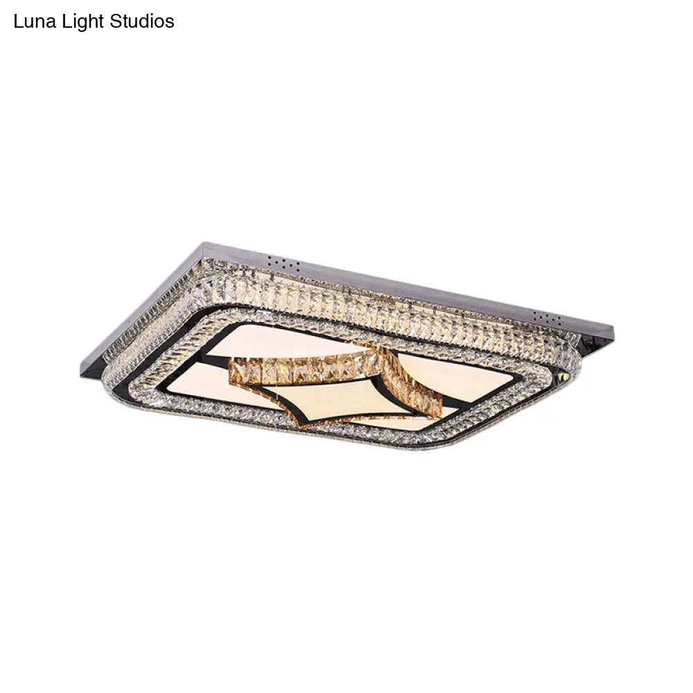 Modern Led Flushmount Ceiling Fixture With Stainless - Steel Frame And Clear Crystal Blocks