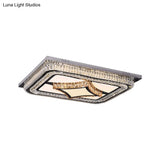 Modern Led Flushmount Ceiling Fixture With Stainless - Steel Frame And Clear Crystal Blocks