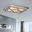 Modern Led Flushmount Ceiling Fixture With Stainless - Steel Frame And Clear Crystal Blocks