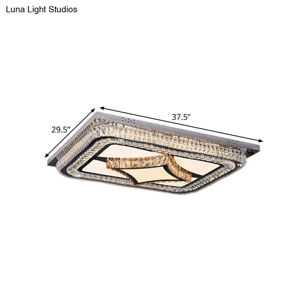 Modern Led Flushmount Ceiling Fixture With Stainless - Steel Frame And Clear Crystal Blocks