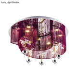 Modern Led Flushmount Ceiling Light With Crystal Decor - Red/Silver Fabric Crescent And Star Design