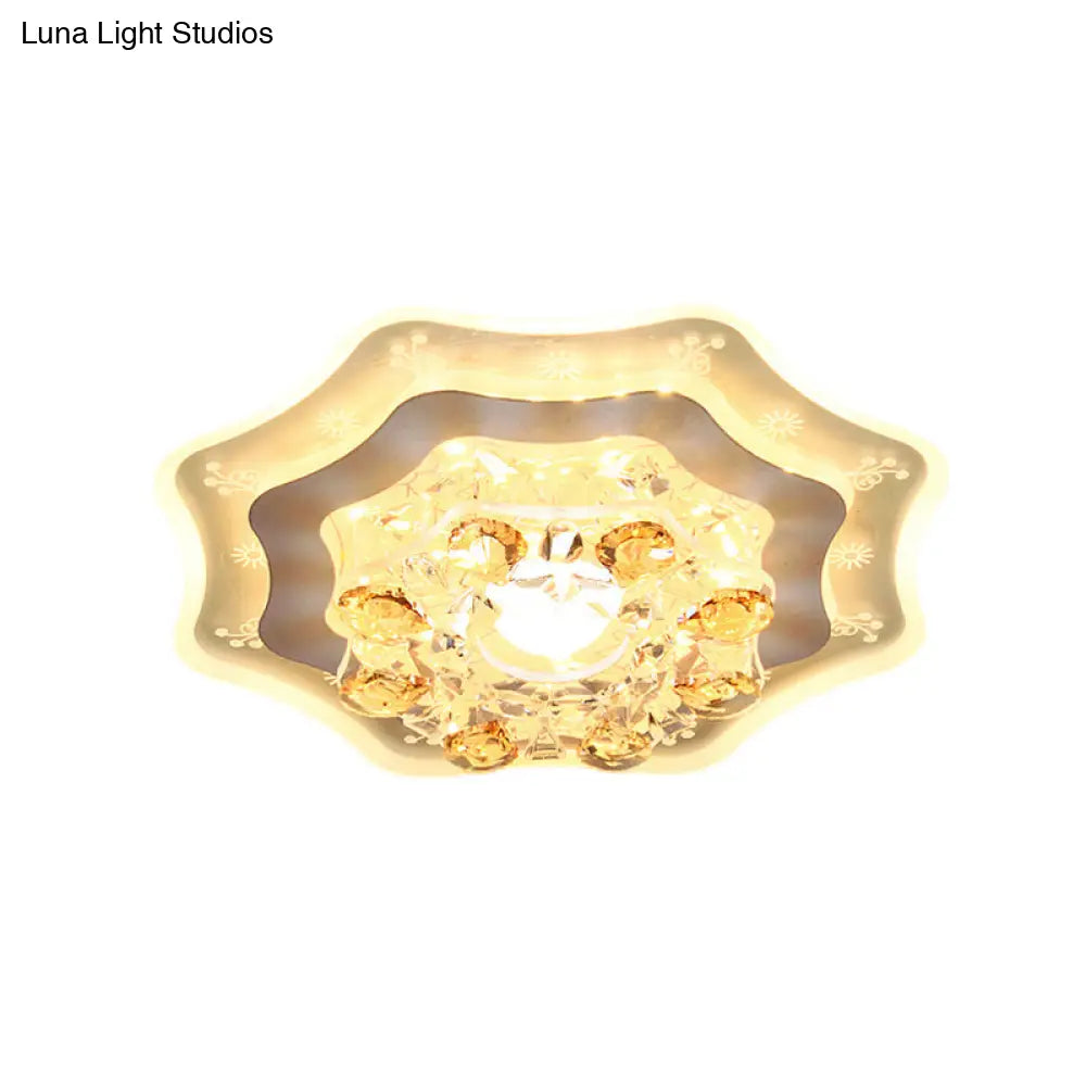 Modern Led Flushmount Recessed Lighting: Geometric & Round Crystal Ceiling Light For Foyer