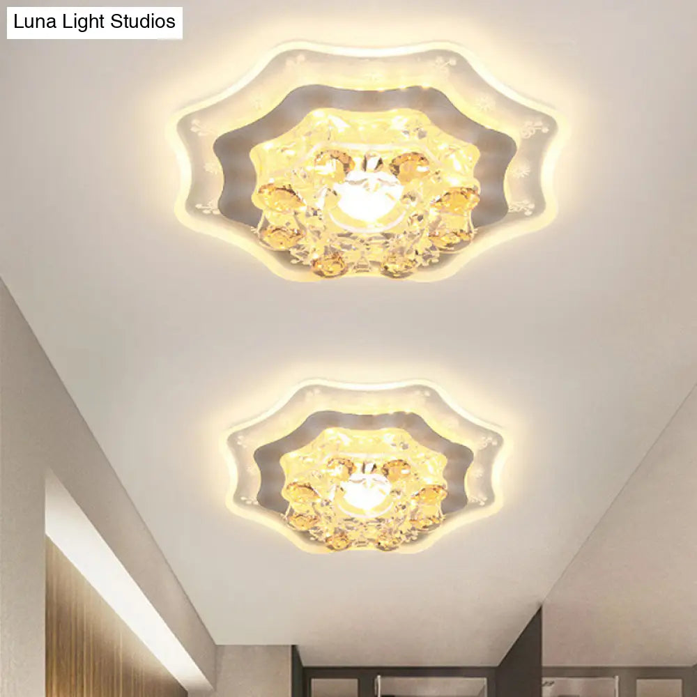 Modern Led Flushmount Recessed Lighting: Geometric & Round Crystal Ceiling Light For Foyer