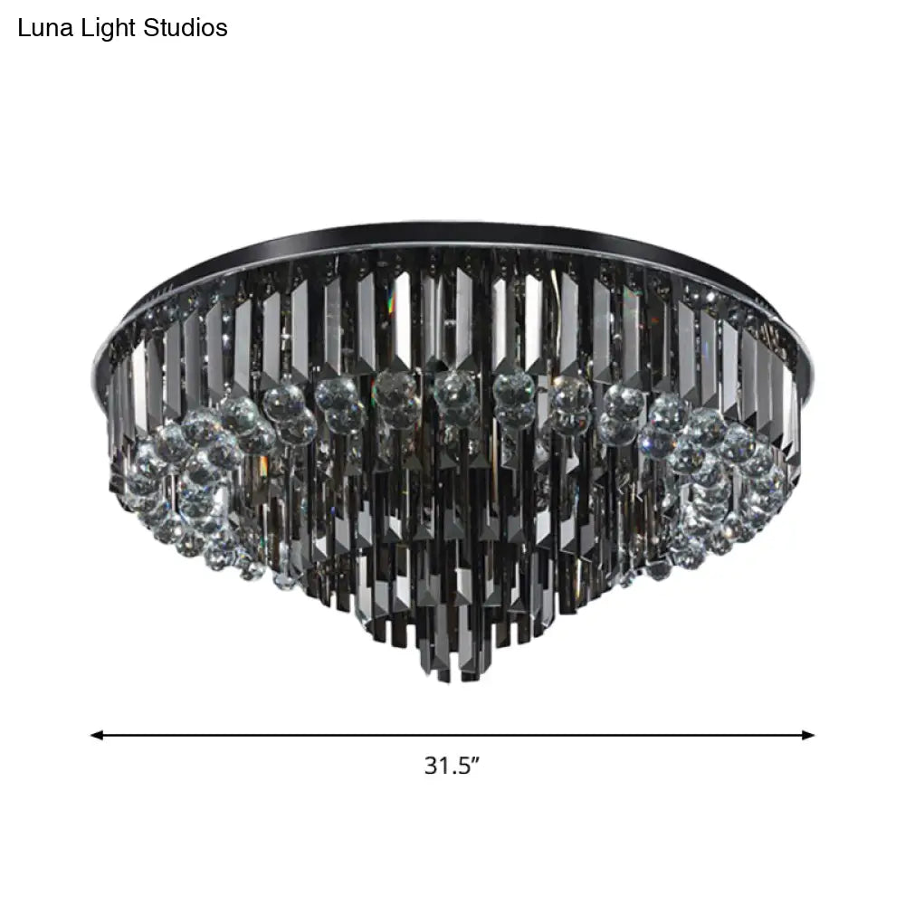 Modern Led Flushmount With Crystal Prisms Shade Stainless - Steel Tapered Ceiling Lighting -