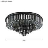 Modern Led Flushmount With Crystal Prisms Shade Stainless - Steel Tapered Ceiling Lighting -