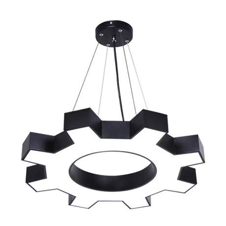 Modern Led Gear Shaped Gym Pendant Lighting: Metallic & Stylish Hanging Light Fixture