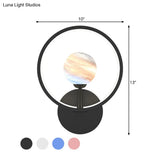 Modern Led Glass Globe Wall Sconce With Ring Guard - Black/Pink/White Gradient
