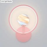 Modern Led Glass Globe Wall Sconce With Ring Guard - Black/Pink/White Gradient