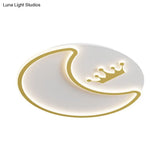 Modern Led Gold Ceiling Fixture - Crescent And Crown Design Flush Mount Light With Acrylic Shade