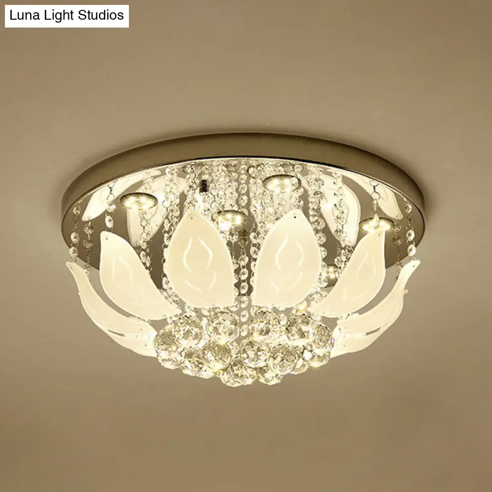 Modern Led Gold Flush Mount Ceiling Light With Clear Crystal Panel For Bedrooms