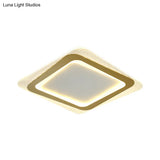 Modern Led Gold Flush Mount Lamp Metallic Square/Round Shape Options 16’/19.5’ Wide