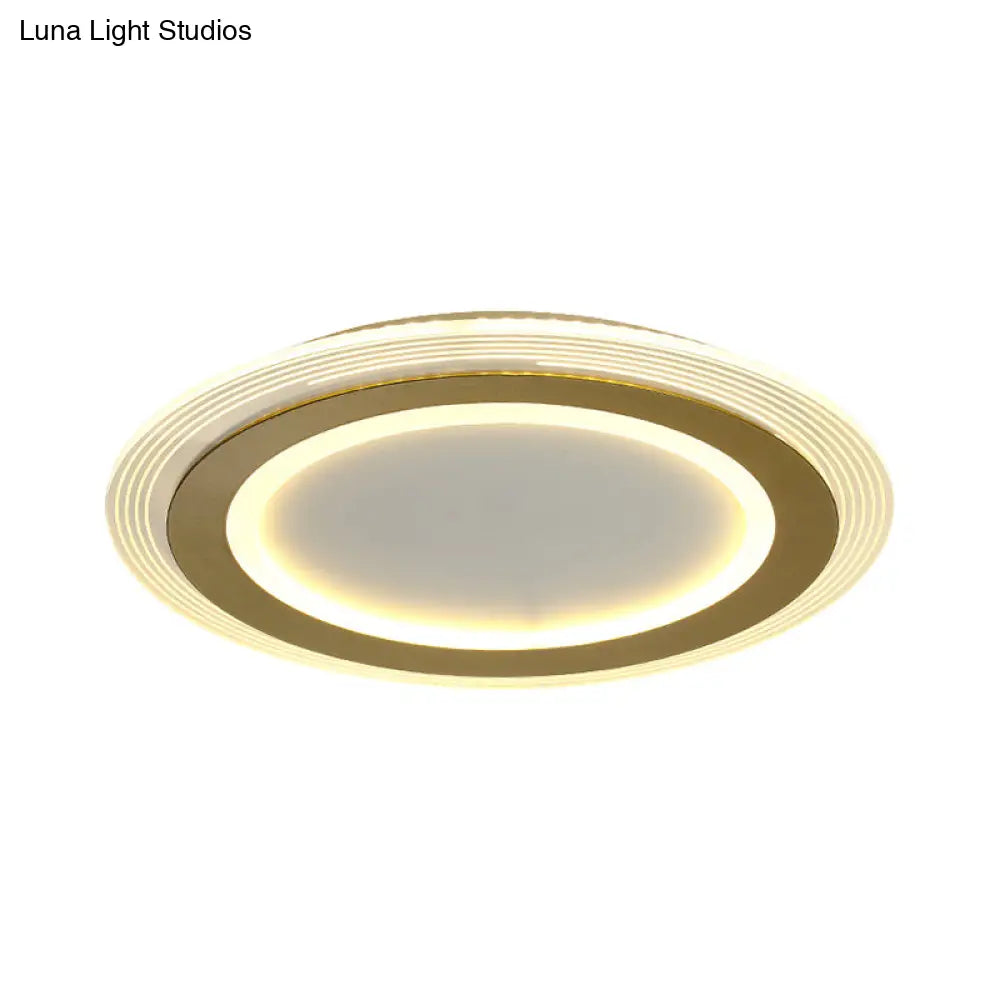 Modern Led Gold Flush Mount Lamp Metallic Square/Round Shape Options 16’/19.5’ Wide