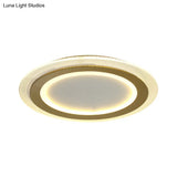 Modern Led Gold Flush Mount Lamp Metallic Square/Round Shape Options 16’/19.5’ Wide