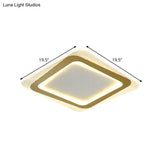 Modern Led Gold Flush Mount Lamp Metallic Square/Round Shape Options 16’/19.5’ Wide