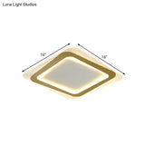 Modern Led Gold Flush Mount Lamp Metallic Square/Round Shape Options 16’/19.5’ Wide