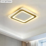 Modern Led Gold Flush Mount Lamp Metallic Square/Round Shape Options 16’/19.5’ Wide