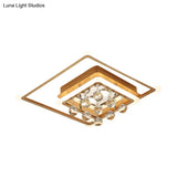 Modern Led Gold Flush Mount Lamp With Crystal Shade - Triangle/Round/Loving Heart Design
