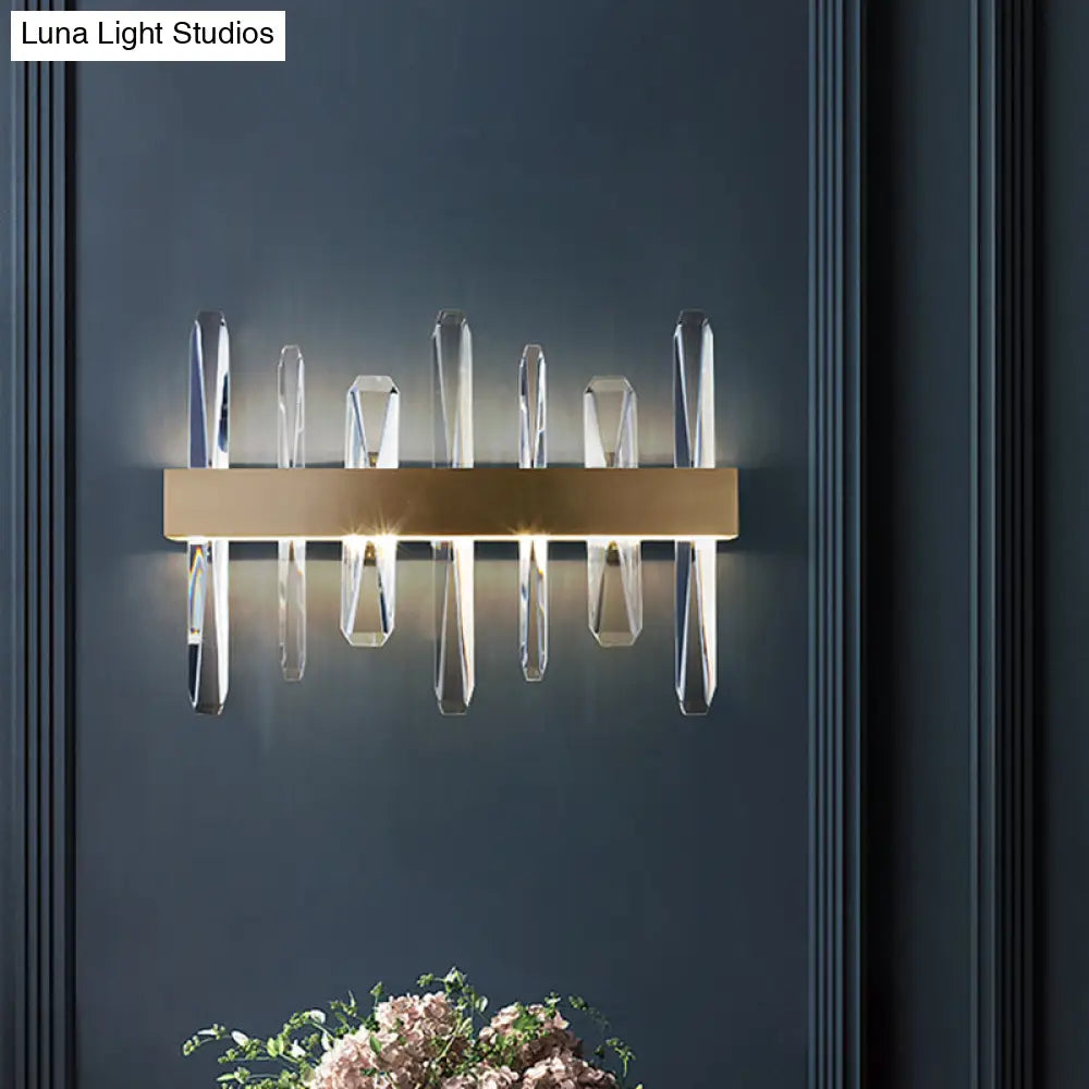 Modern Led Gold Wall Sconce With Clear Crystal Bar And Stylish Metal Shade