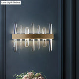 Modern Led Gold Wall Sconce With Clear Crystal Bar And Stylish Metal Shade