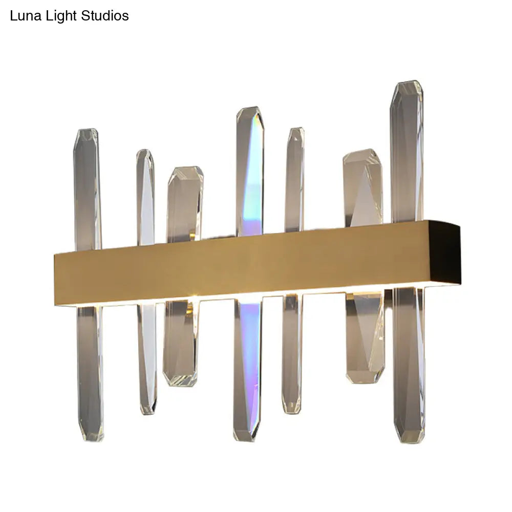 Modern Led Gold Wall Sconce With Clear Crystal Bar And Stylish Metal Shade