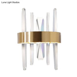 Modern Led Gold Wall Sconce With Clear Crystal Bar And Stylish Metal Shade