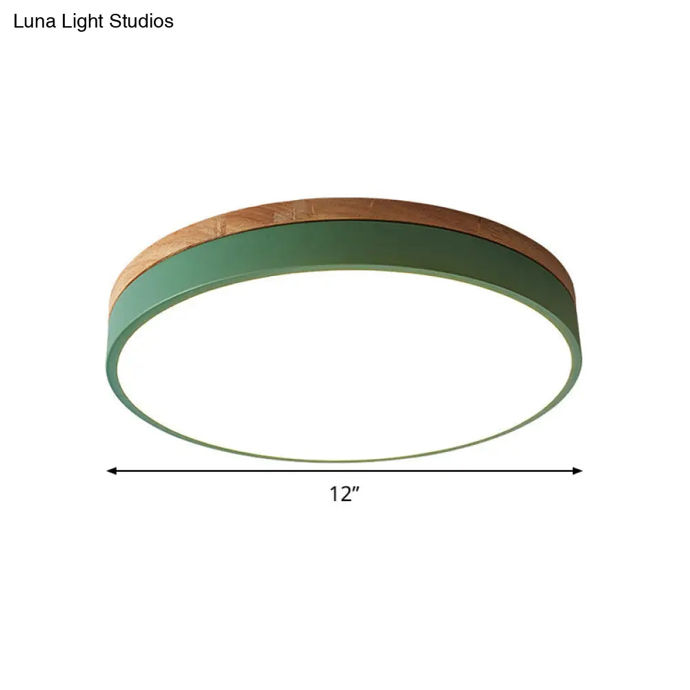Modern Led Green Flush Mount Ceiling Light With Acrylic Diffuser - Available In 12’/16’/19.5’ Widths