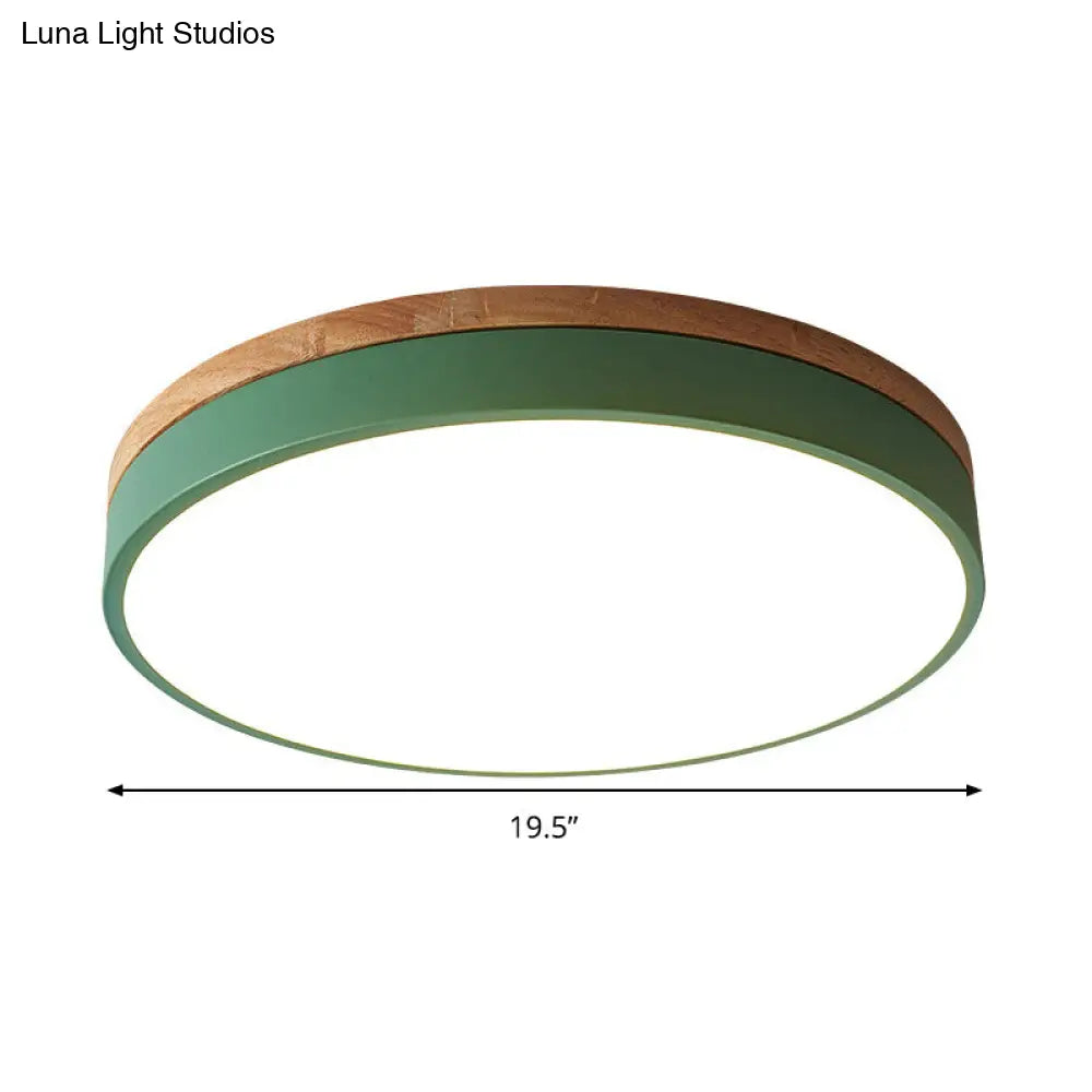 Modern Led Green Flush Mount Ceiling Light With Acrylic Diffuser - Available In 12’/16’/19.5’ Widths