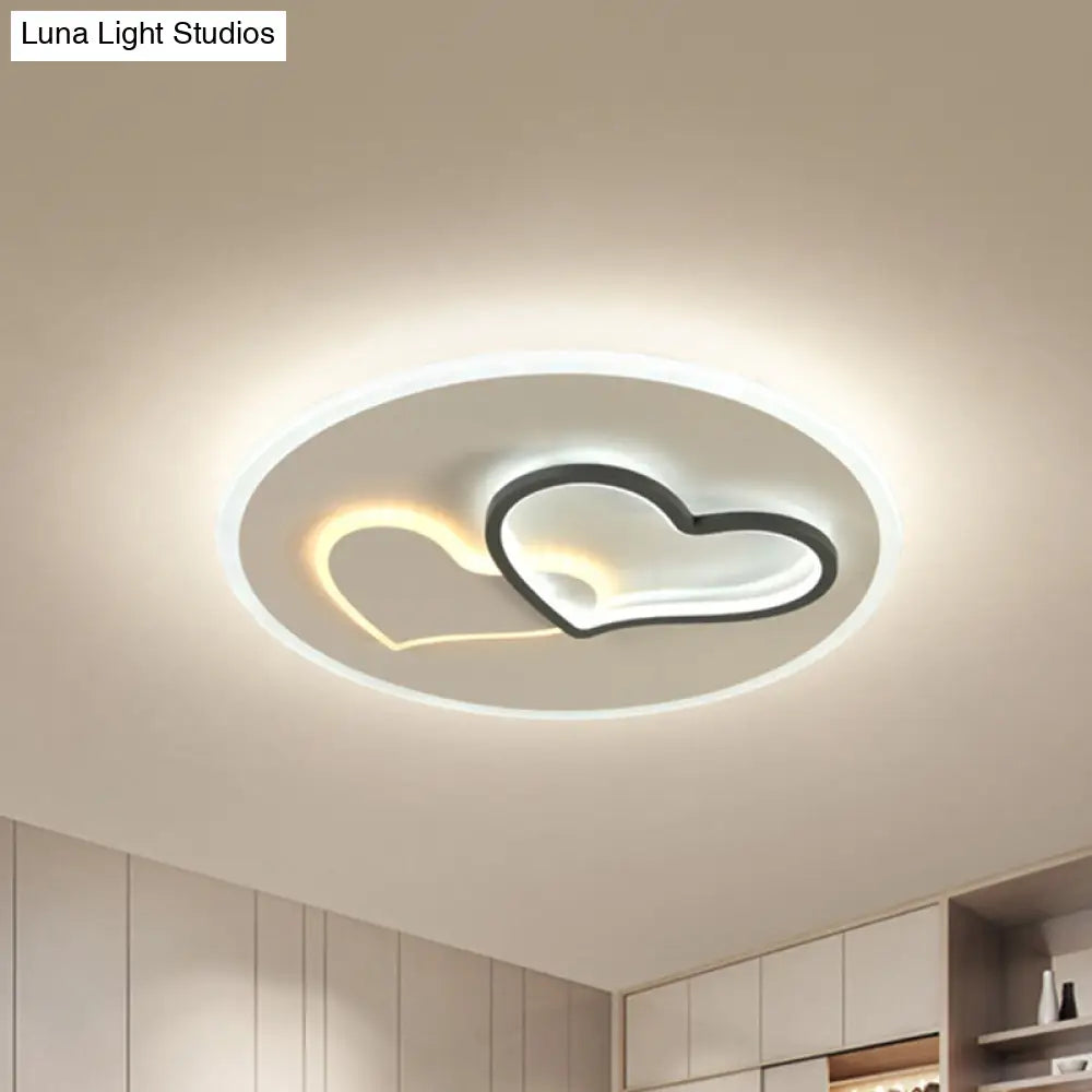 Modern Led Heart Ceiling Light - Romantic Black & White Flush Lamp In Third Gear