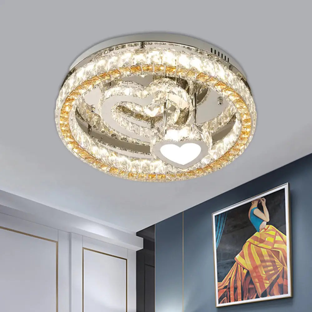 Modern Led Heart Design Ceiling Lamp With Clear Crystal Blocks And Stainless-Steel Finish -