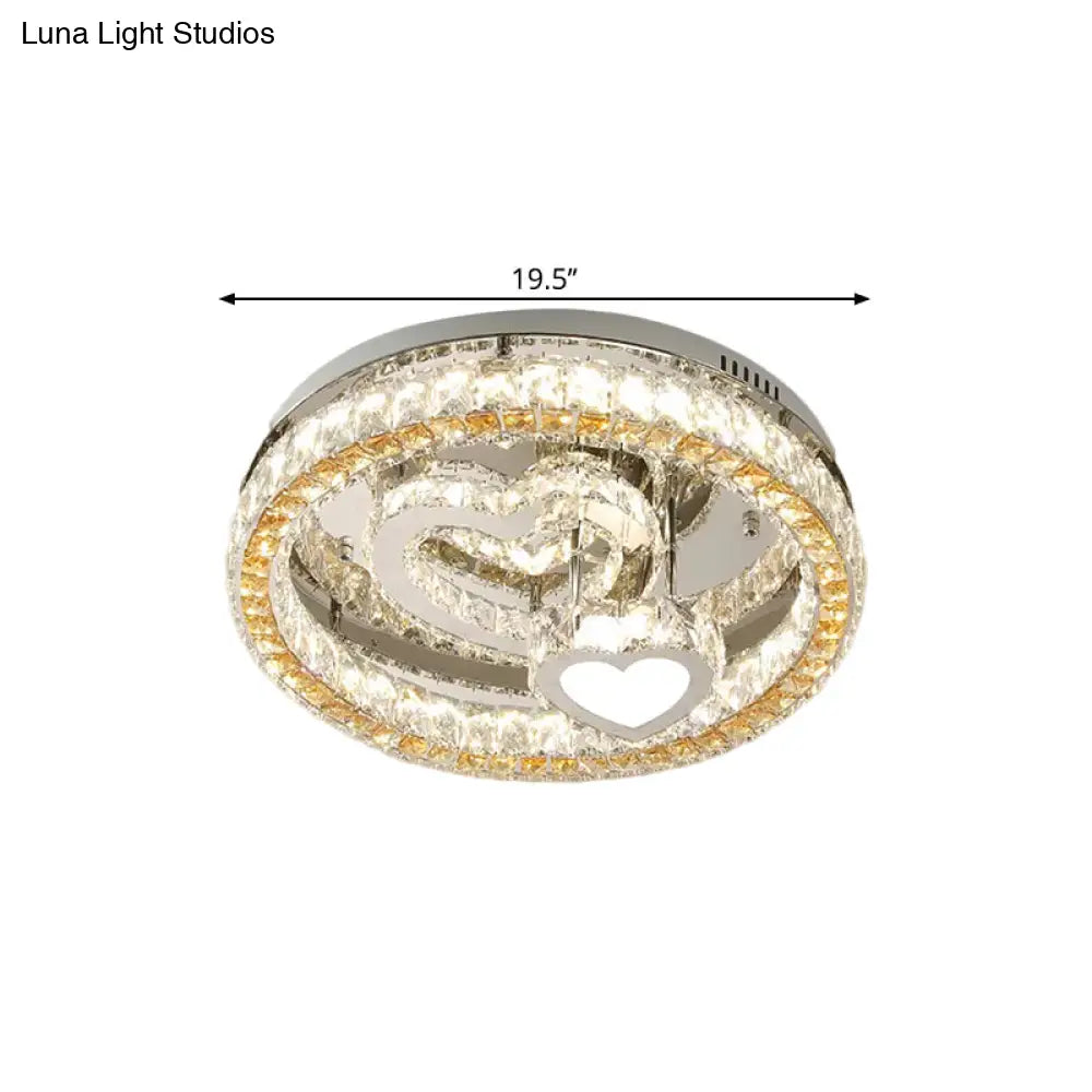 Modern Led Heart Design Ceiling Lamp With Clear Crystal Blocks And Stainless-Steel Finish -
