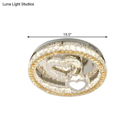 Modern Led Heart Design Ceiling Lamp With Clear Crystal Blocks And Stainless-Steel Finish -