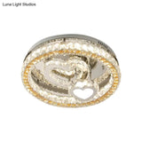 Modern Led Heart Design Ceiling Lamp With Clear Crystal Blocks And Stainless-Steel Finish -