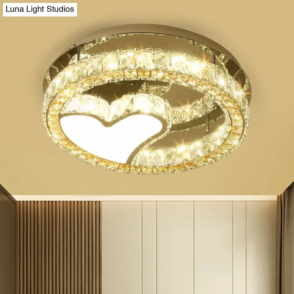 Modern Led Heart Design Ceiling Lamp With Clear Crystal Blocks And Stainless-Steel Finish -