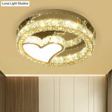 Modern Led Heart Design Ceiling Lamp With Clear Crystal Blocks And Stainless-Steel Finish -