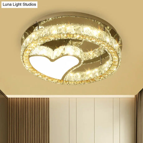 Modern Led Heart Design Ceiling Lamp With Clear Crystal Blocks And Stainless-Steel Finish -